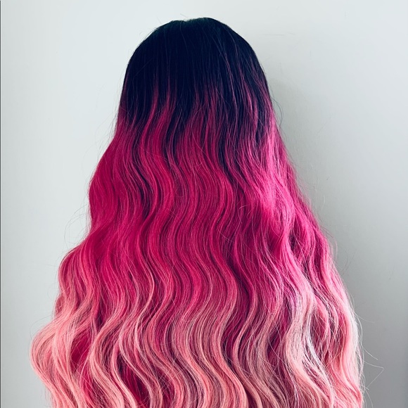 Gorgeous 30” Ombre Pink Fuchsia Synthetic Lace Front Wig - Picture 13 of 14